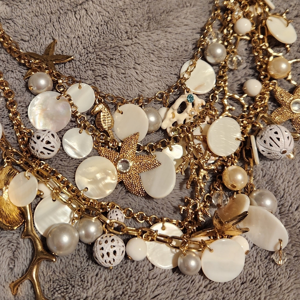 Gold Heavy Multi Layer Beach Theme Necklace - Picture 2 of 3